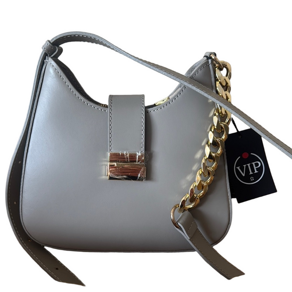 VIP Elegant Gray leather Italian Shoulder Bag - Picture 1 of 15